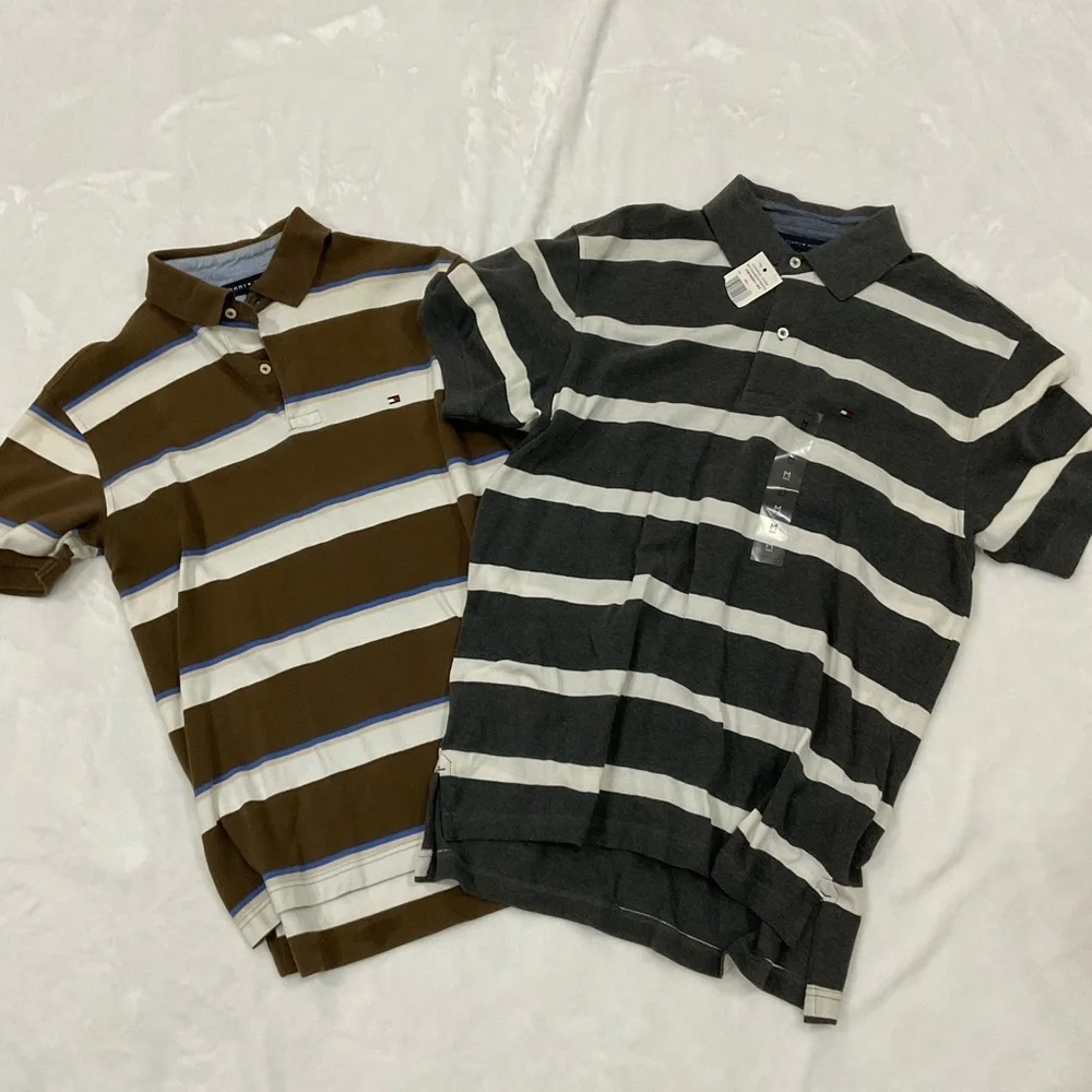 Tommy Hilfiger Striped Polo Shirts - Brown and Gray